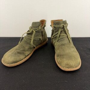 Born Tarkiln Ankle Boots Womens 9.5 Green Suede Zip Cork Fairy Ren Faire Comfort